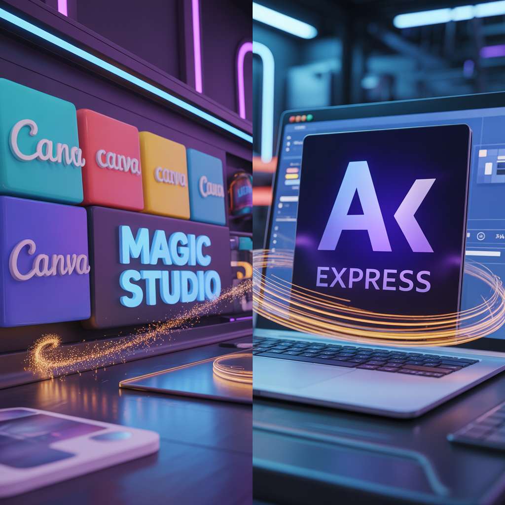 Canva and Adobe Express AI design tools comparison 2026 infographic style