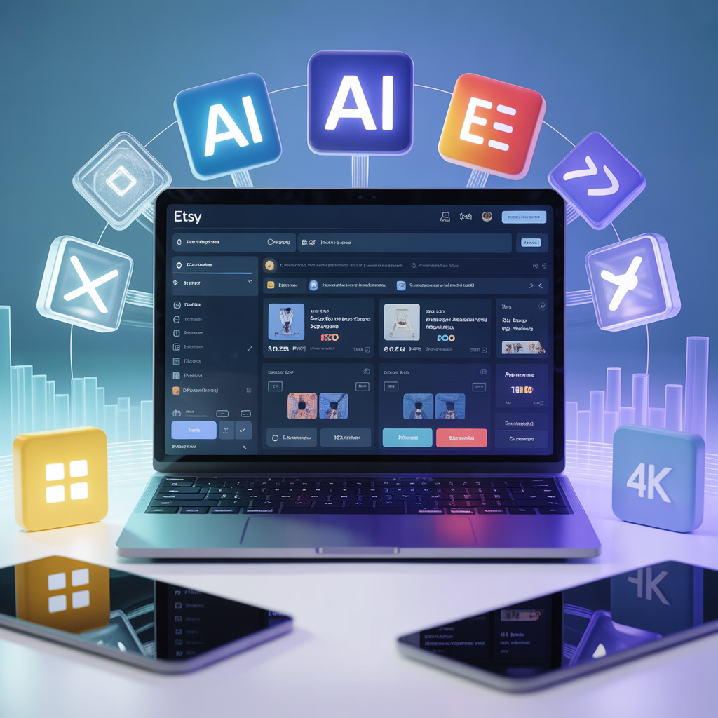 ideogram v3.0 a high tech digital workspace showing a professional etsy dashboard on a laptop 0