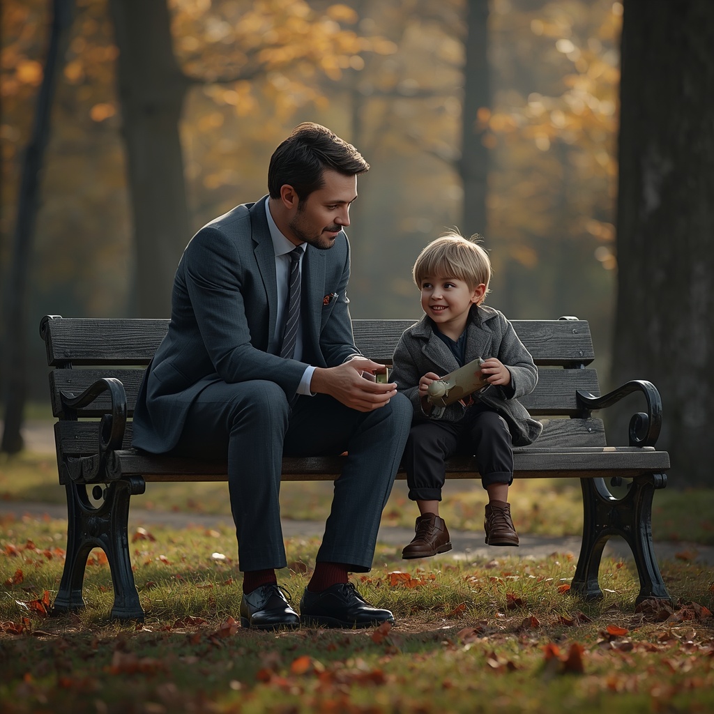 ai generated image of adult and child sitting on a park bench together